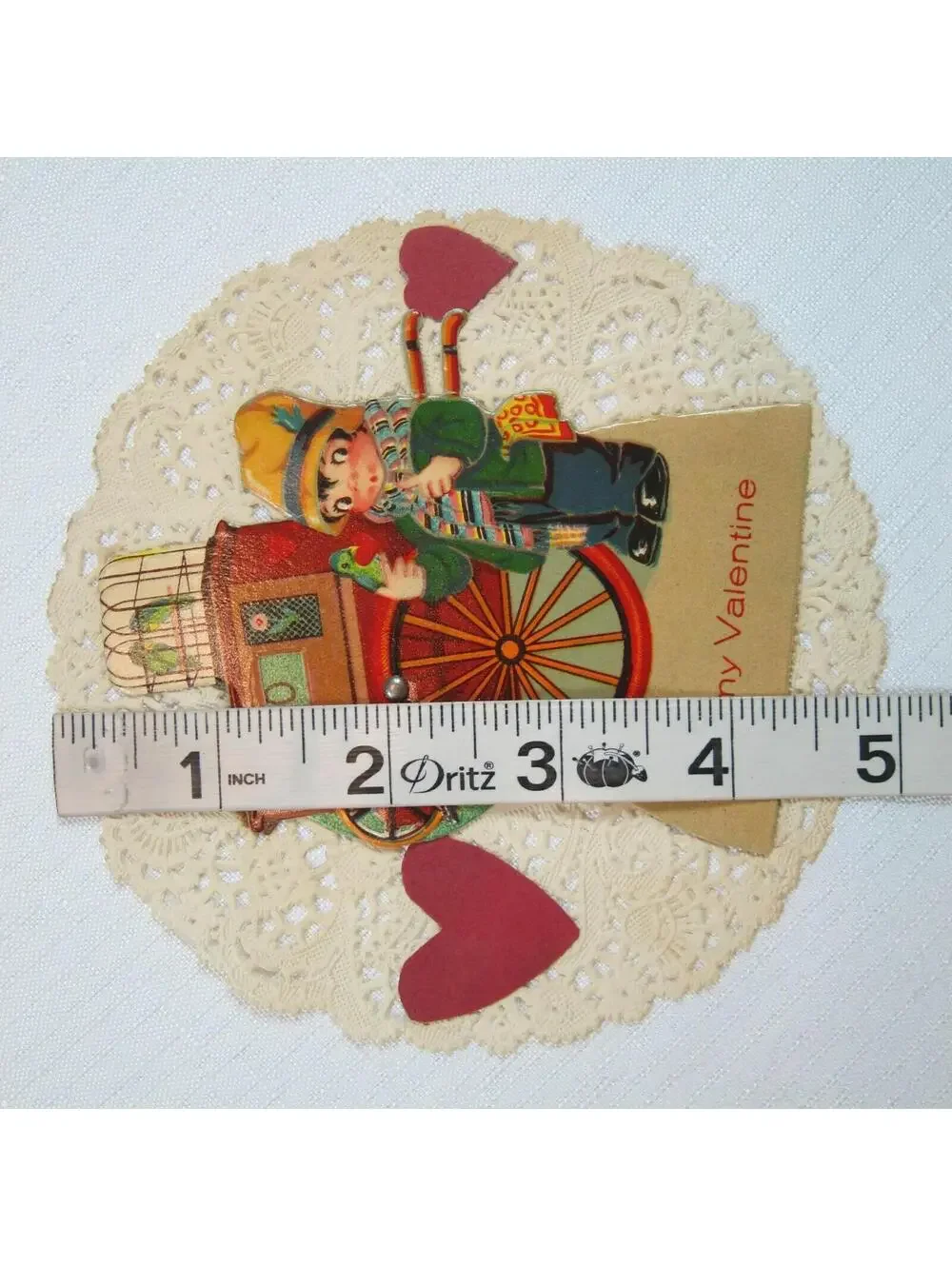 Vintage 1931 Valentine Card Mechanical Boy w/ Birds Wagon Own True Love Germany